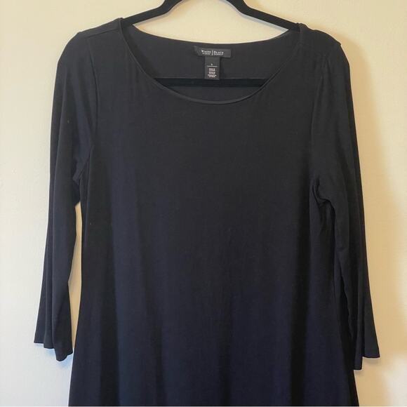 WHBM L black long sleeve dress ruffle crewneckline goth business elegant solid - Picture 2 of 7